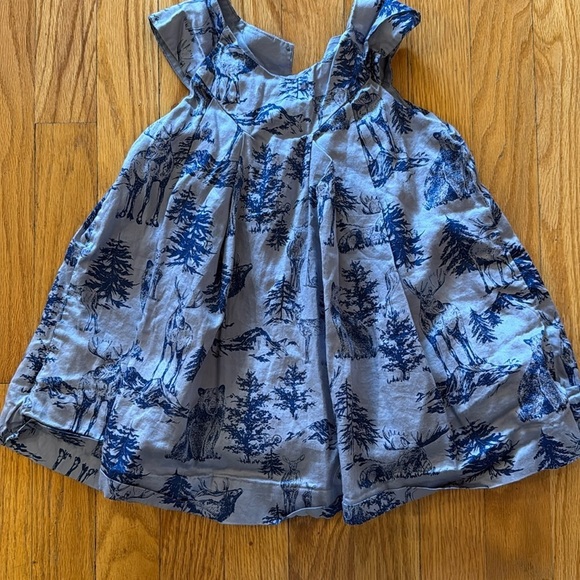Tea Collection sz 18-24mo Blue in blue lined dress moose deer bear forest print - Picture 1 of 6